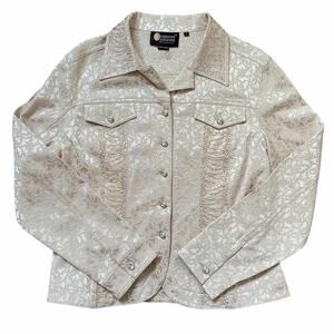 Christine Alexander Cream Denim Jacket Embellished Swarovski Crystal Rhinestones